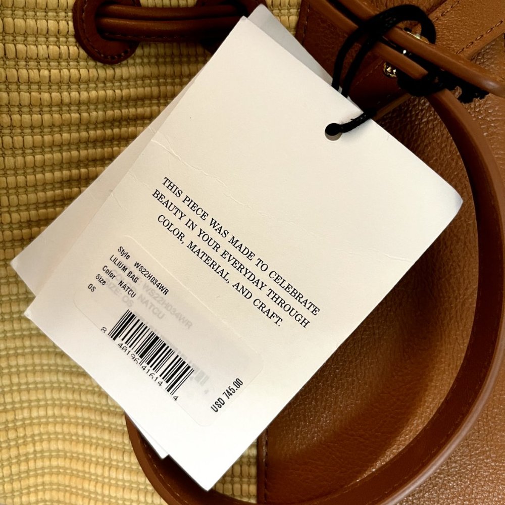 Mansur Gavriel Lilium Leather Raffia Shoulder Bag in Natural Cuoio MSRP $795